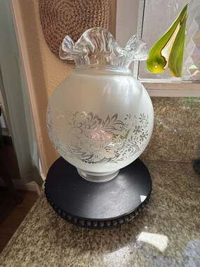 Victorian Etched Filigree Gas Table Lamp Shade with Crimp Top and 4 Inch Fitter